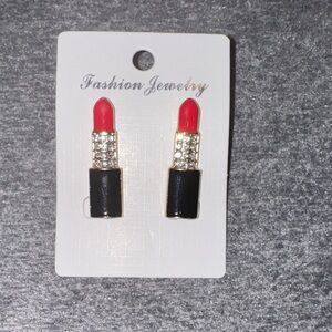 Fashion Jewelry Red and Black Lipstick Earrings